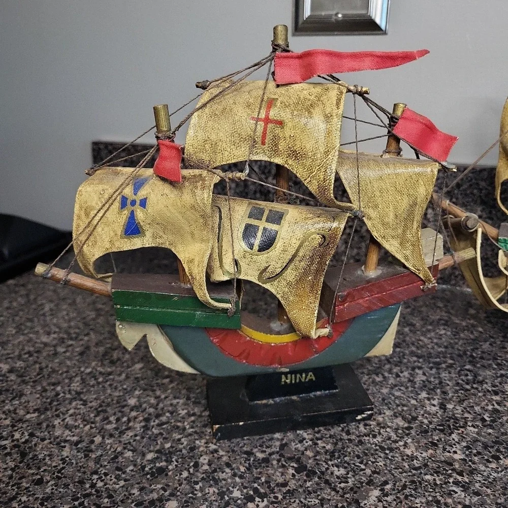 Vintage Christopher Columbus Fleet‎ Ship Set 1960's Maritime Decor Handcrafted